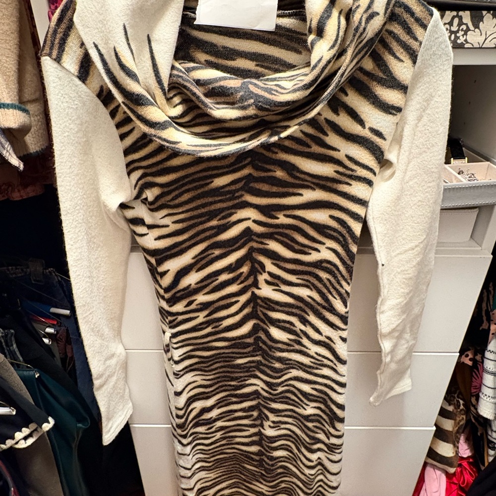 Roberto Cavalli Zebra Stripe Cowl Neck Sweater Dress